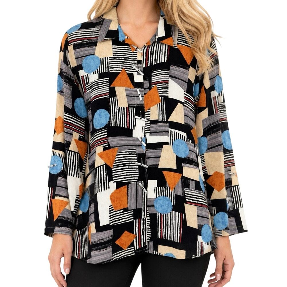 Ali Miles Sz XL Wearable Art Unique Blouse Shirt Top Harvest Autumn Fall Orange